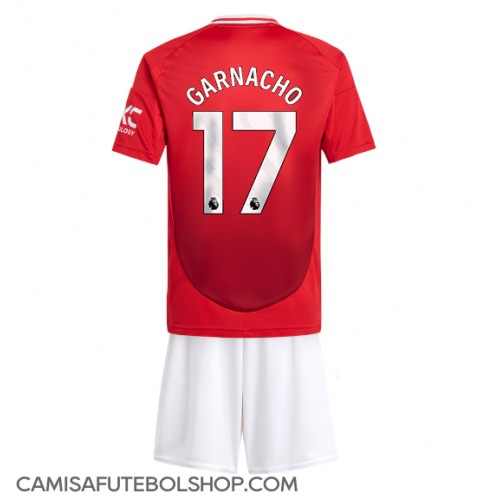 Camisa de time de futebol Manchester United Alejandro Garnacho #17 Replicas 1º Equipamento Infantil 2024-25 Manga Curta (+ Calças curtas)